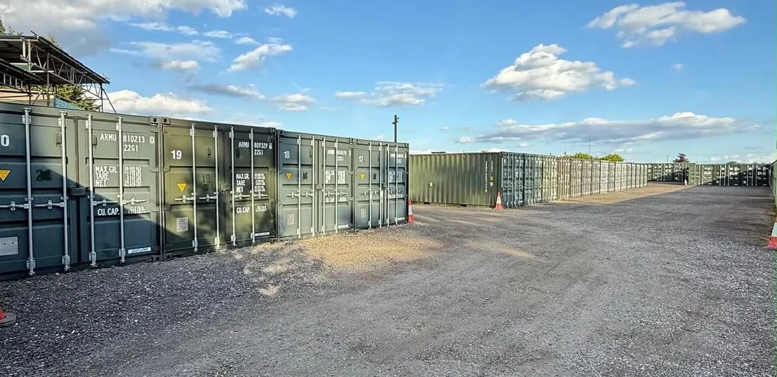 Rows of 20ft ventilated storage containers at the Connect Self Storage site